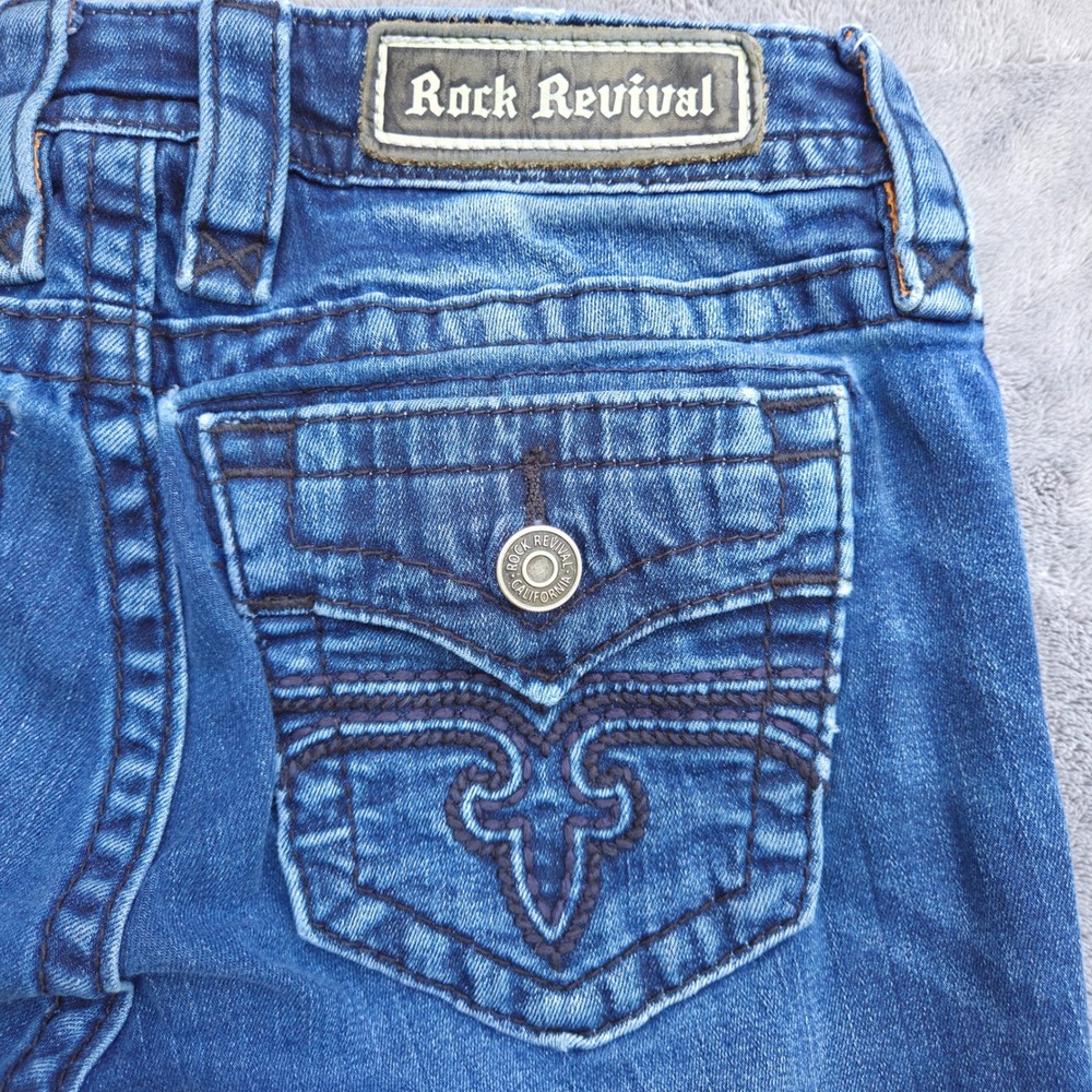 Rock Revival Womens Alivia Mid-Rise Skinny Jeans Size 25 Blue Distressed Denim